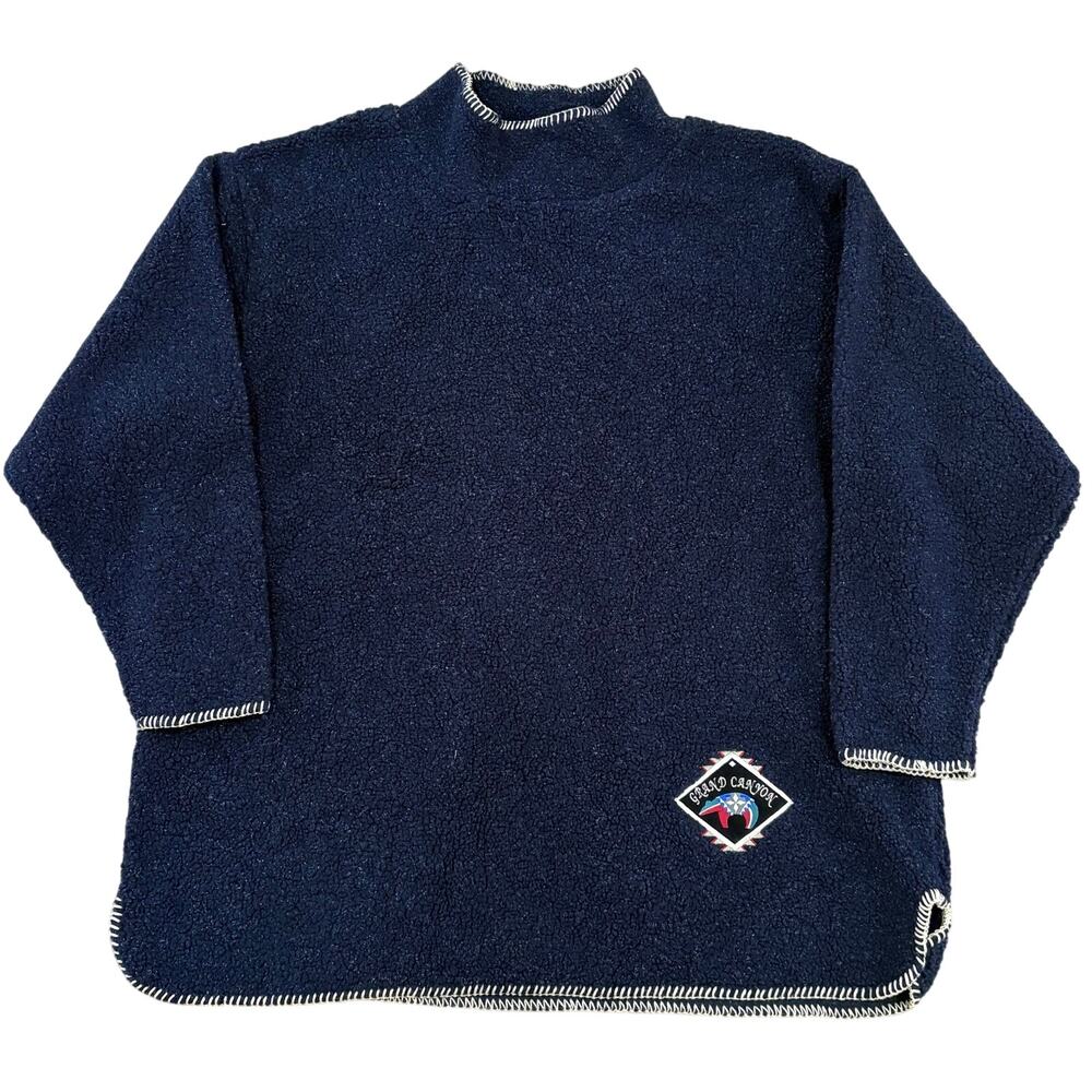 Grand Canyon Sherpa Mock Neck Aztec Western Pullover Sweater Blue Poncho XL USA